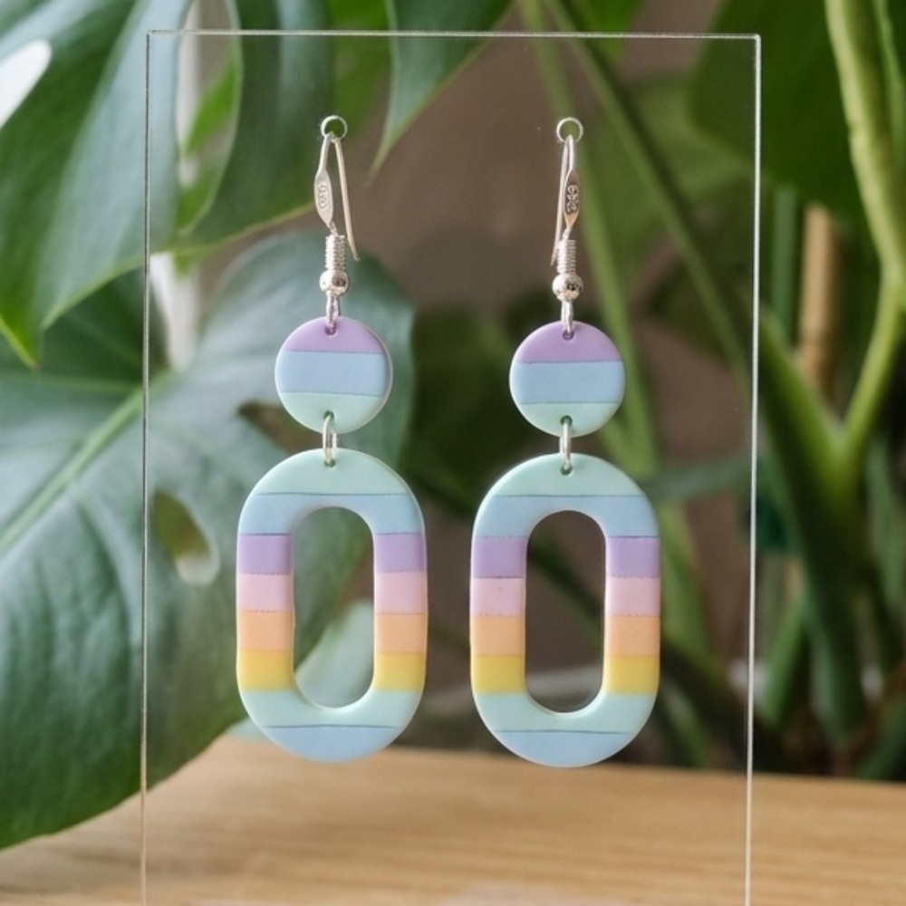 Geometric Dangle Earrings - Handmade - Colorful